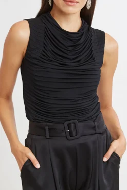 Elie Tahari Tops & Sweaters-Pleat Detail Matte Jersey Knit BLACK