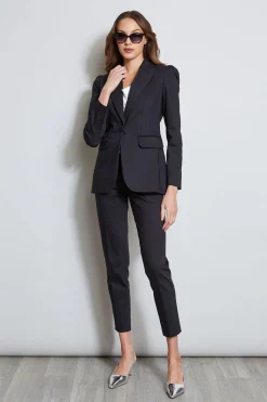 Elie Tahari Jackets & Blazers-Pleat Shoulder Cotton Blazer BLACK