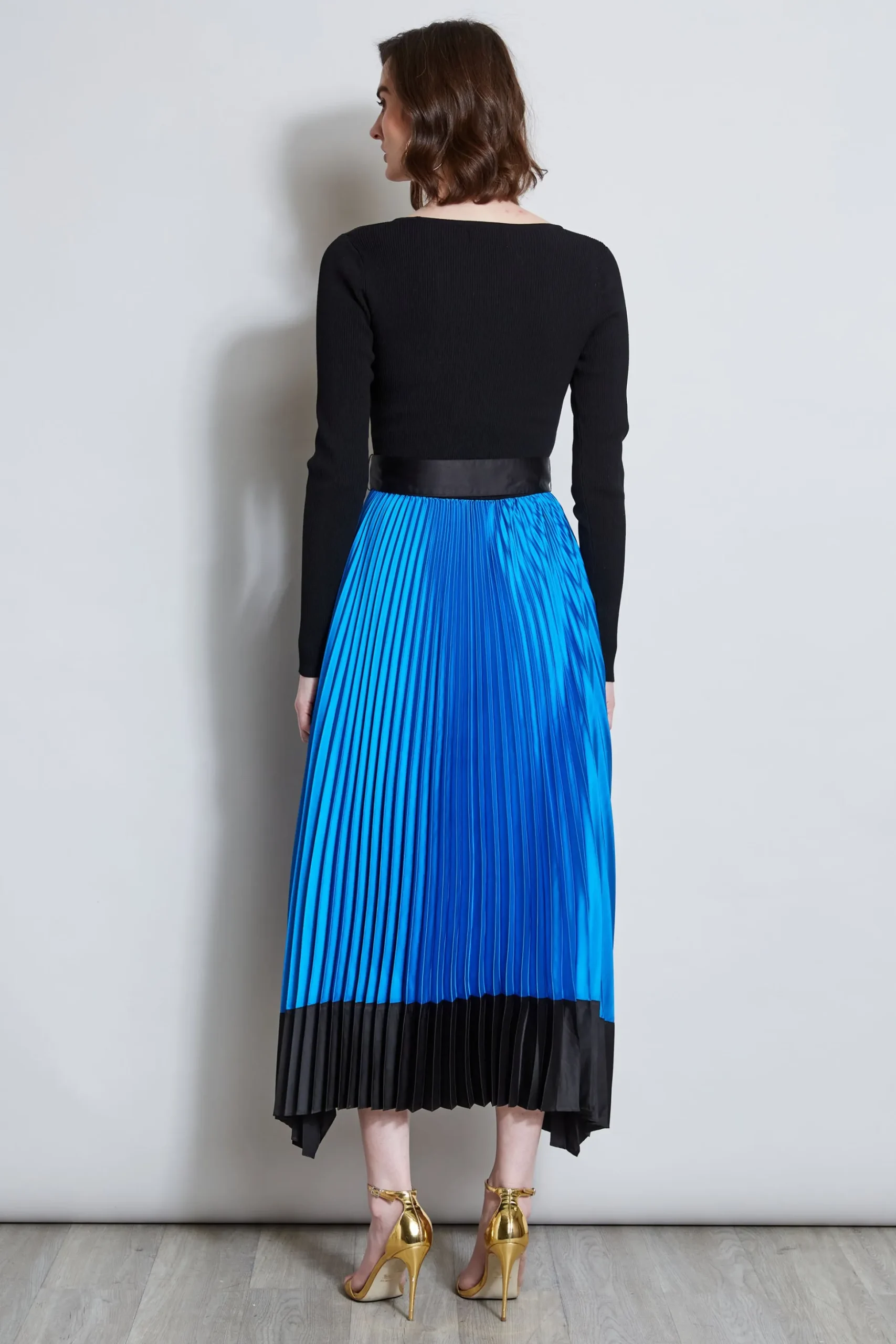 Elie Tahari Dresses & Jumpsuits|Midi Dresses-Pleated Belted Dress BLUEIVY/NOIR