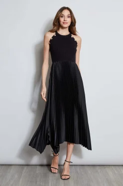 Elie Tahari Dresses & Jumpsuits|Sleeveless Dresses-Pleated Halter Midi Dress NOIR