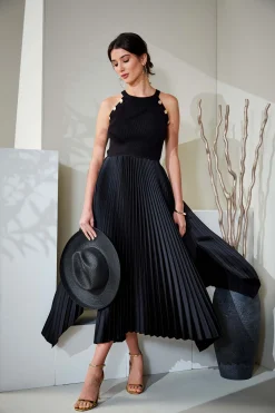 Elie Tahari Dresses & Jumpsuits|Sleeveless Dresses-Pleated Halter Midi Dress NOIR