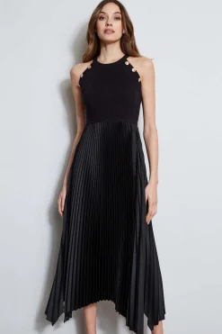 Elie Tahari Dresses & Jumpsuits|Sleeveless Dresses-Pleated Halter Midi Dress NOIR