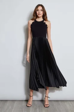 Elie Tahari Dresses & Jumpsuits|Sleeveless Dresses-Pleated Halter Midi Dress NOIR