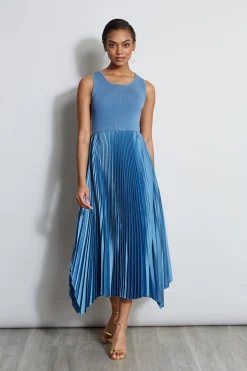 Elie Tahari Dresses & Jumpsuits|Midi Dresses-Pleated Midi Dress BLUEBREEZE
