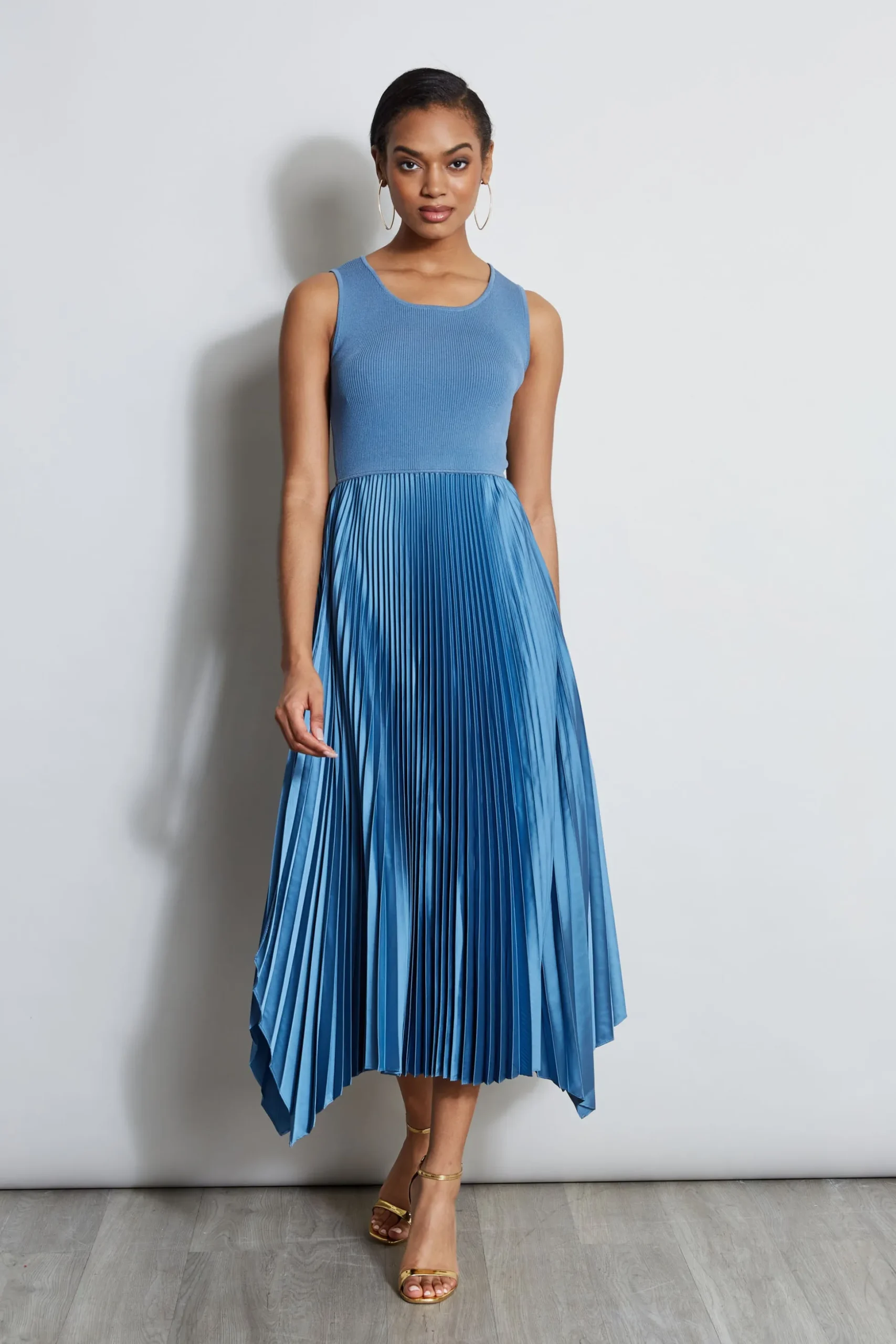 Elie Tahari Dresses & Jumpsuits|Midi Dresses-Pleated Midi Dress BLUEBREEZE