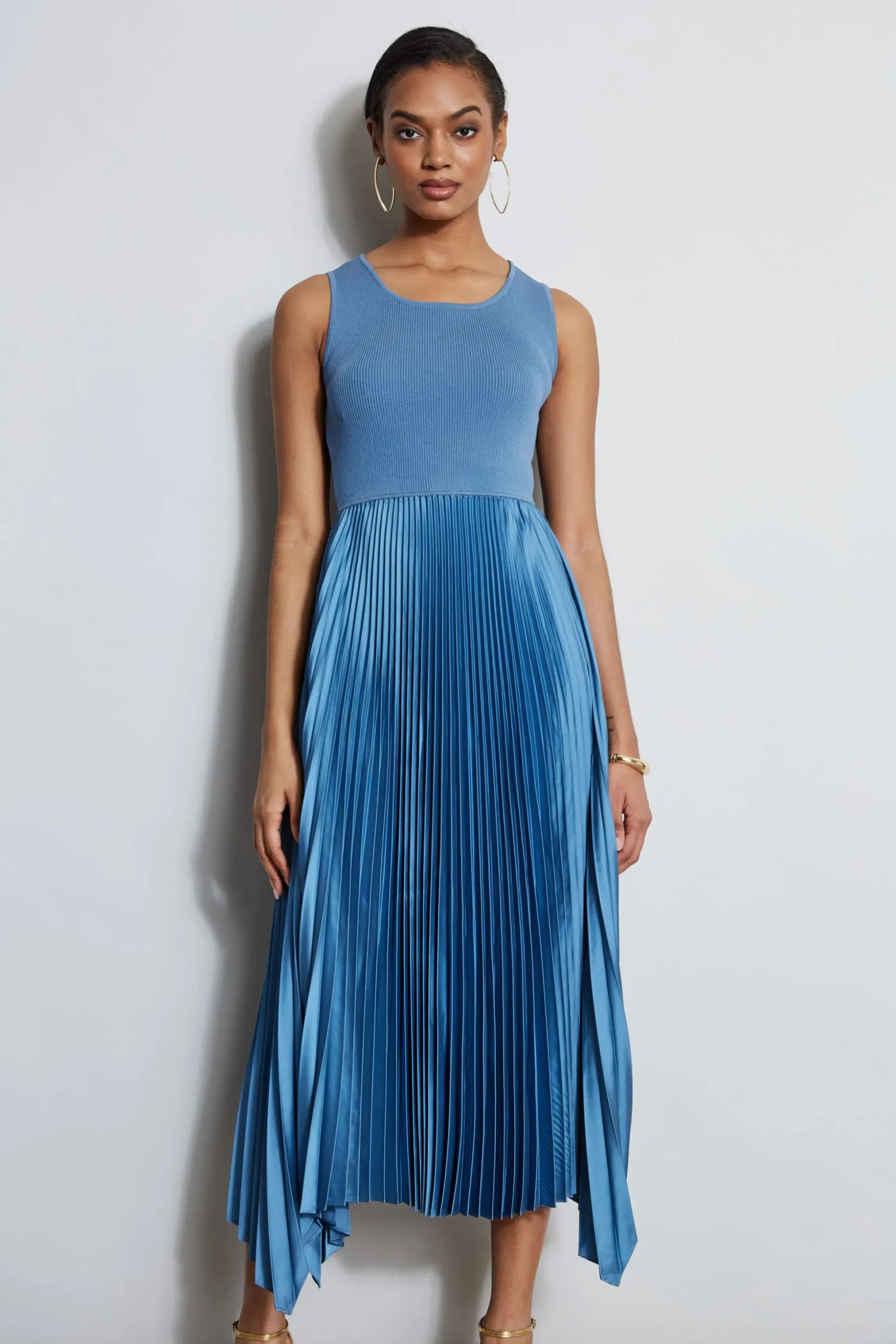 Elie Tahari Dresses & Jumpsuits|Midi Dresses-Pleated Midi Dress BLUEBREEZE