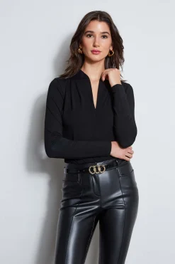 Elie Tahari Tops & Sweaters-Pleated Neck Knit BLACK