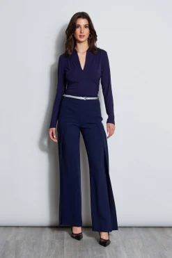 Elie Tahari Tops & Sweaters|Suiting-Pleated Neck Knit GALAXYNAVY