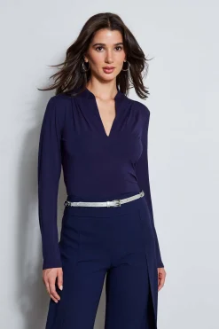 Elie Tahari Tops & Sweaters|Suiting-Pleated Neck Knit GALAXYNAVY