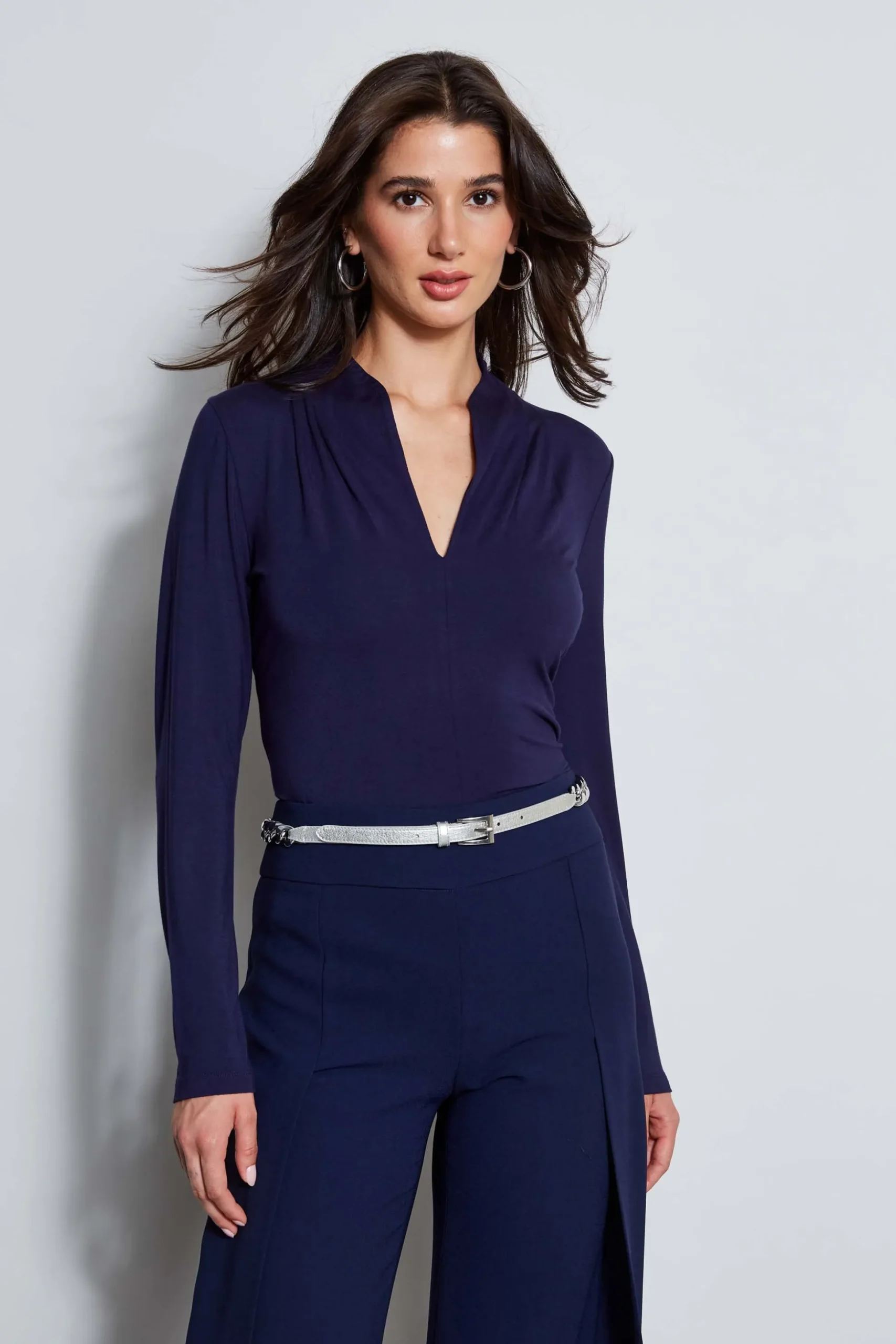 Elie Tahari Tops & Sweaters|Suiting-Pleated Neck Knit GALAXYNAVY