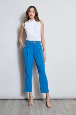 Elie Tahari Bottoms-Pleated Straight Leg Pull On Pant BLUEARCH