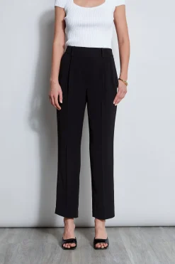 Elie Tahari Bottoms-Pleated Straight Leg Pull On Pant NOIR
