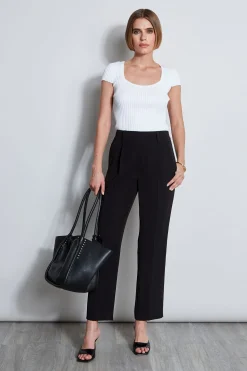 Elie Tahari Bottoms-Pleated Straight Leg Pull On Pant NOIR