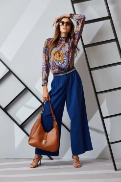 Elie Tahari Bottoms-Pleated Wide Leg Pant TWILIGHT