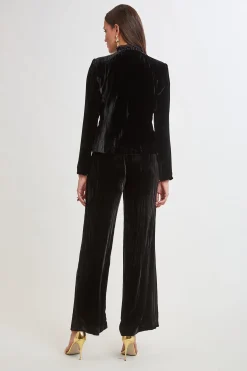 Elie Tahari Jackets & Blazers|Suiting-Plisse Velvet Embroidered Jacket BLACK
