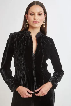 Elie Tahari Jackets & Blazers|Suiting-Plisse Velvet Embroidered Jacket BLACK