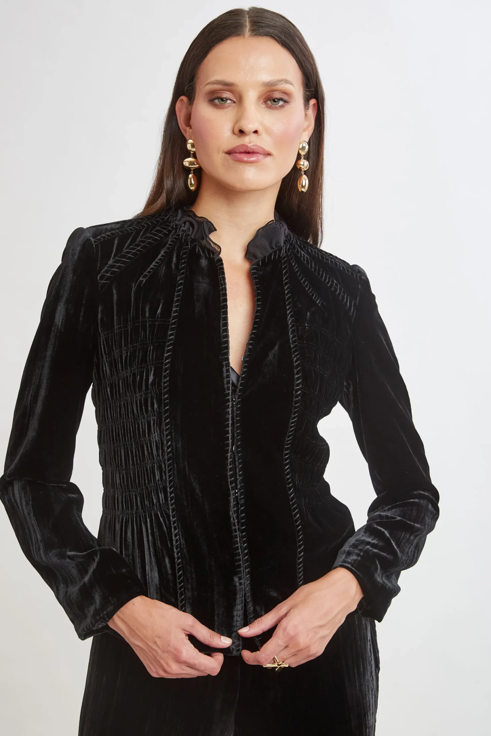 Elie Tahari Jackets & Blazers|Suiting-Plisse Velvet Embroidered Jacket BLACK