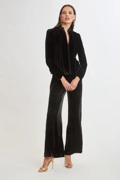 Elie Tahari Jackets & Blazers|Suiting-Plisse Velvet Embroidered Jacket BLACK