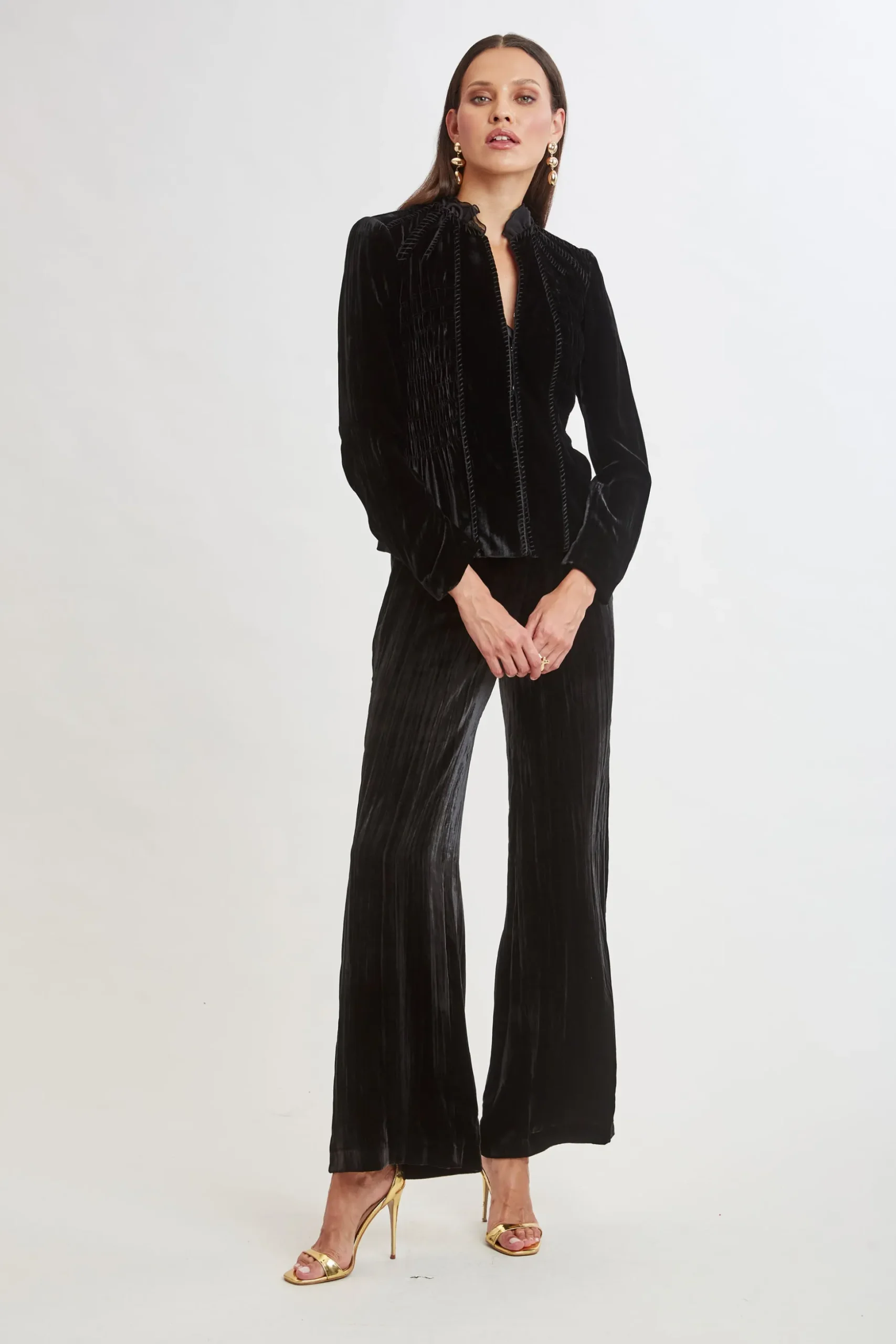 Elie Tahari Jackets & Blazers|Suiting-Plisse Velvet Embroidered Jacket BLACK