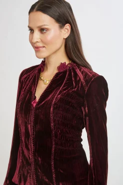 Elie Tahari Jackets & Blazers|Suiting-Plisse Velvet Embroidered Jacket BURGUNDY