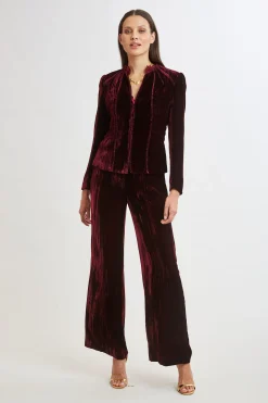 Elie Tahari Jackets & Blazers|Suiting-Plisse Velvet Embroidered Jacket BURGUNDY