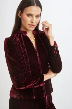 Elie Tahari Jackets & Blazers|Suiting-Plisse Velvet Embroidered Jacket BURGUNDY