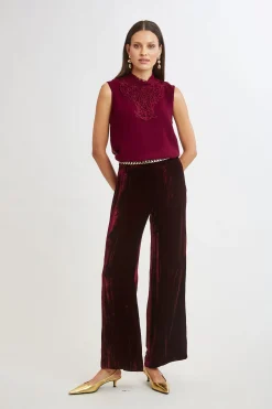 Elie Tahari Bottoms|Suiting-Plisse Velvet Fluid Pant BURGUNDY