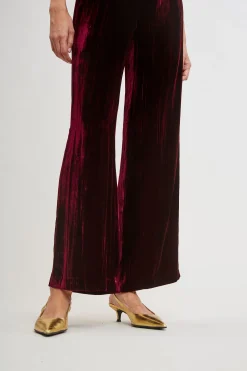 Elie Tahari Bottoms|Suiting-Plisse Velvet Fluid Pant BURGUNDY