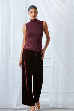 Elie Tahari Bottoms|Suiting-Plisse Velvet Fluid Pant BURGUNDY