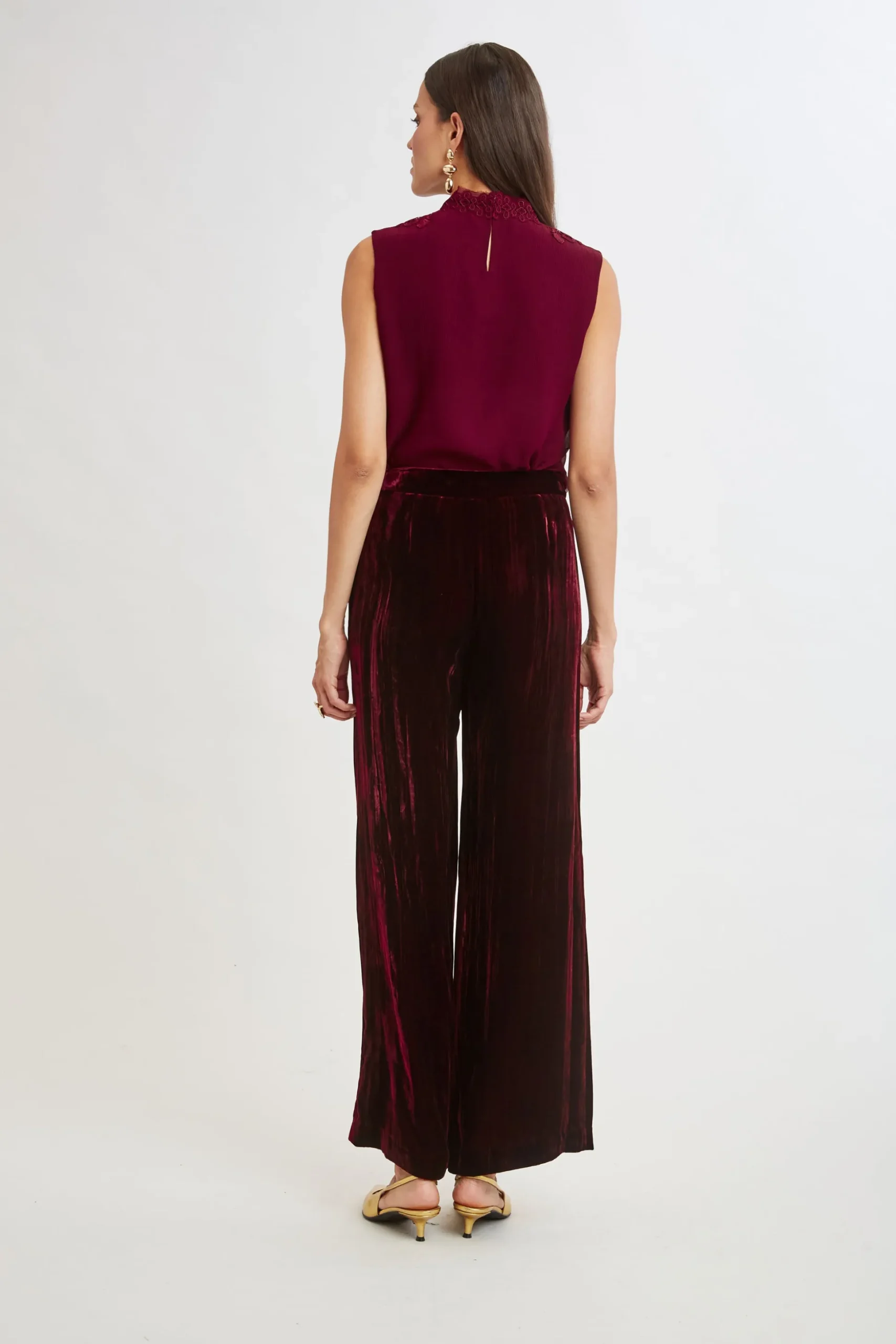 Elie Tahari Bottoms|Suiting-Plisse Velvet Fluid Pant BURGUNDY