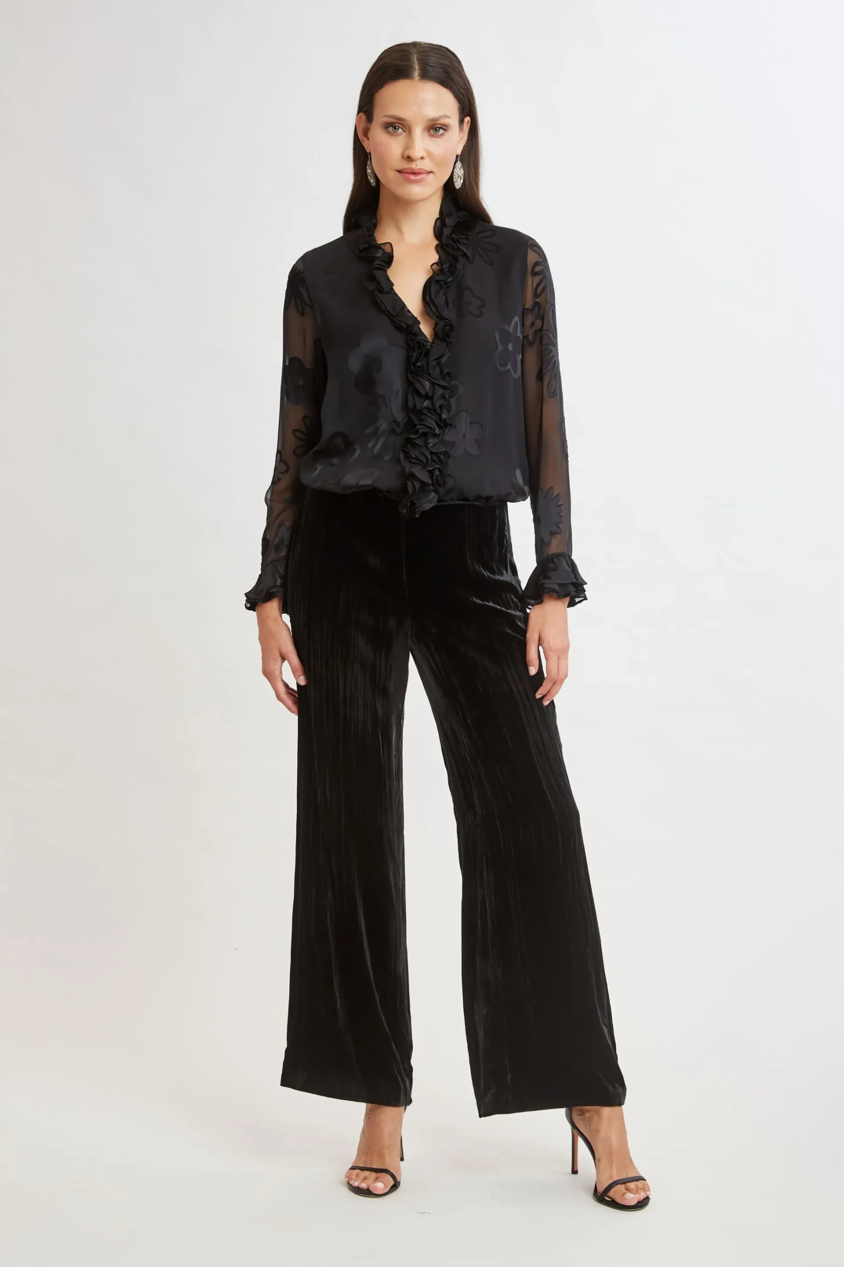 Elie Tahari Bottoms|Suiting-Plisse Velvet Fluid Pant BLACK