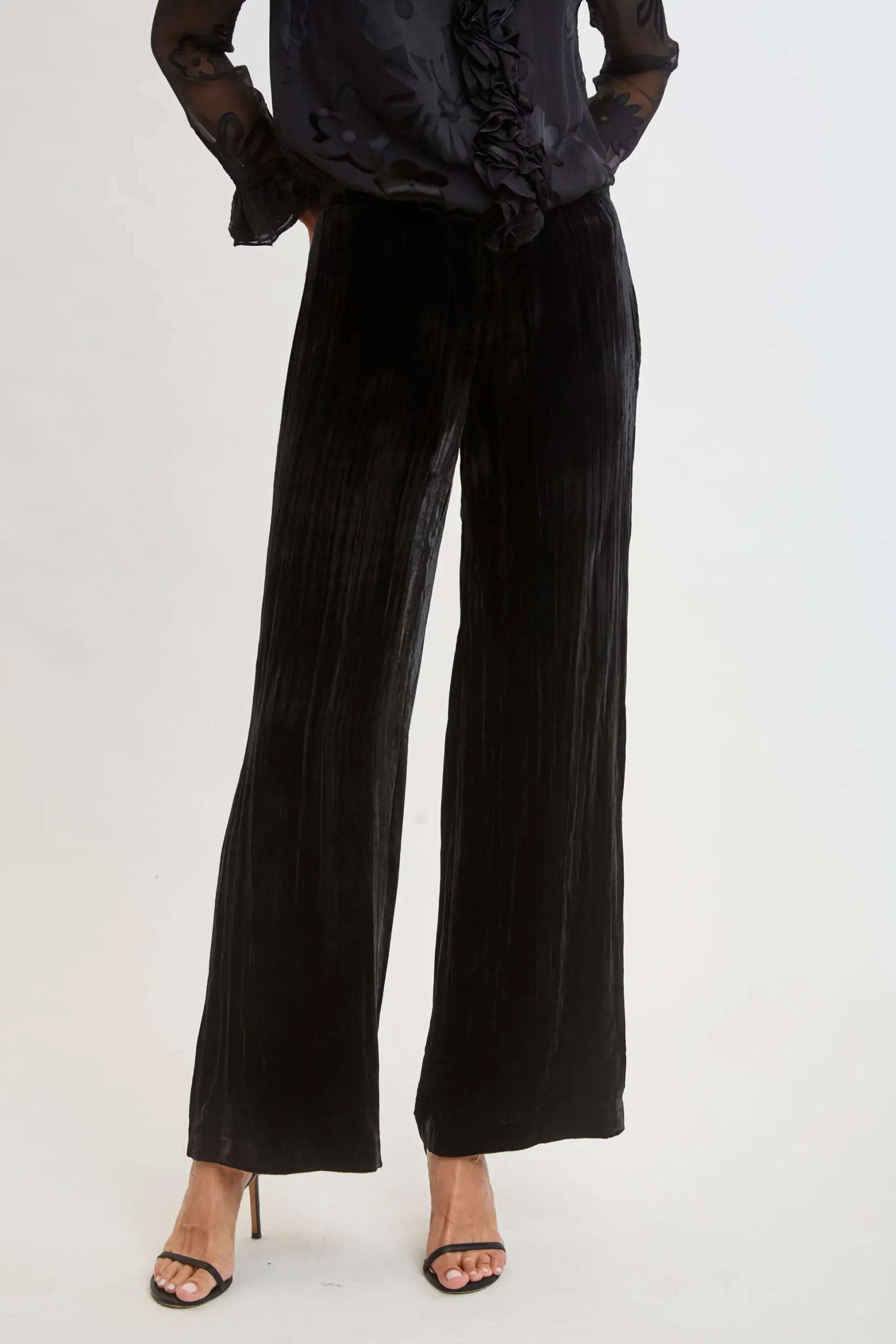 Elie Tahari Bottoms|Suiting-Plisse Velvet Fluid Pant BLACK