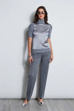 Elie Tahari Tops & Sweaters-Puff Sleeve Satin Front Sweater GREYMELANGE