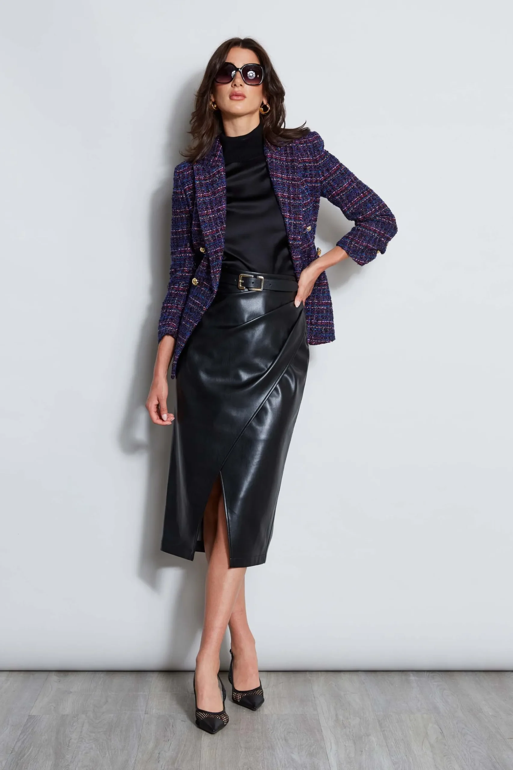 Elie Tahari Tops & Sweaters-Puff Sleeve Satin Front Sweater BLACK