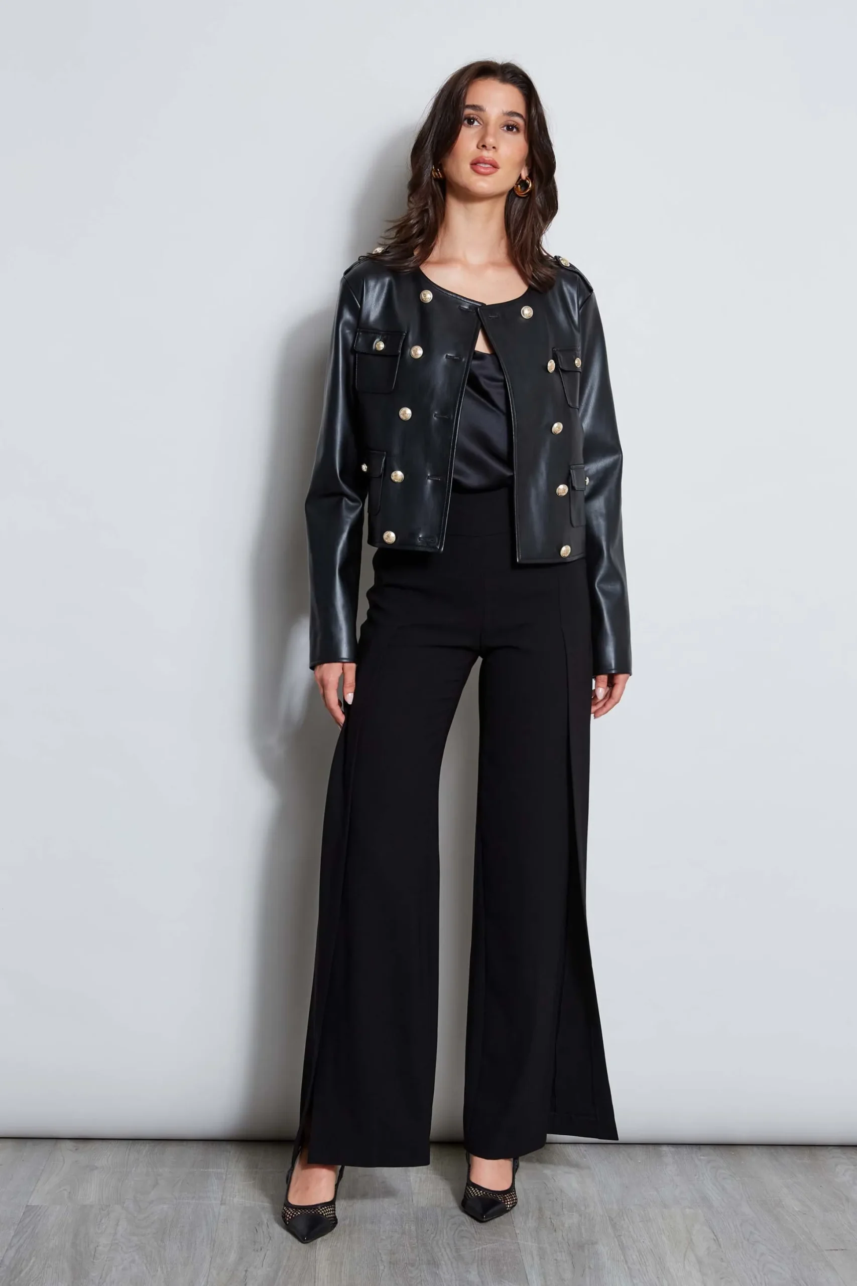 Elie Tahari Tops & Sweaters-Puff Sleeve Satin Front Sweater BLACK