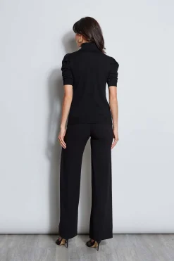 Elie Tahari Tops & Sweaters-Puff Sleeve Satin Front Sweater BLACK