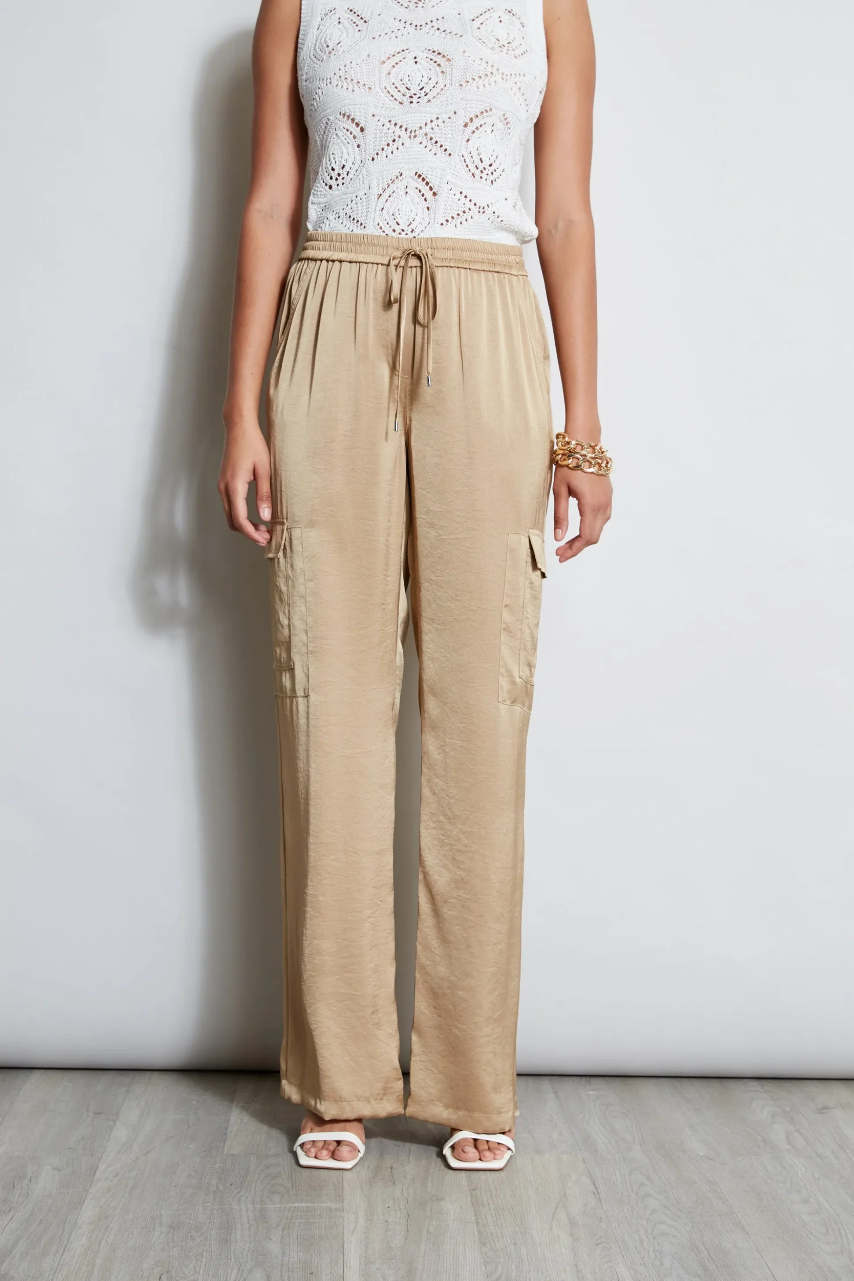 Elie Tahari Bottoms-Relaxed Satin Cargo Pant SANDCASTLE