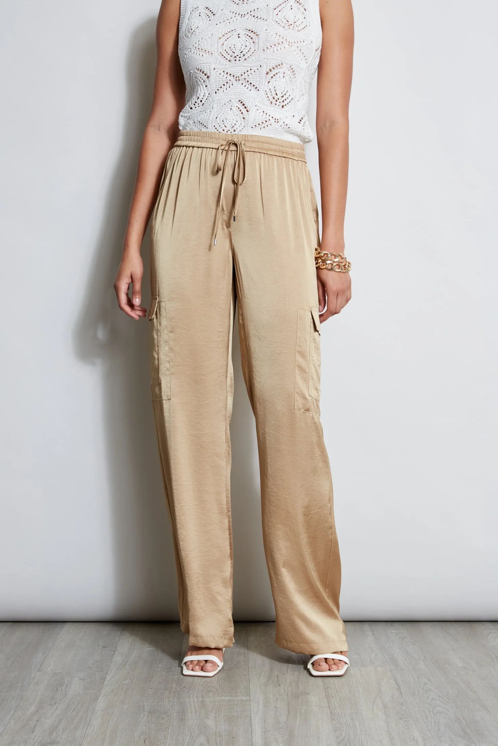 Elie Tahari Bottoms-Relaxed Satin Cargo Pant SANDCASTLE