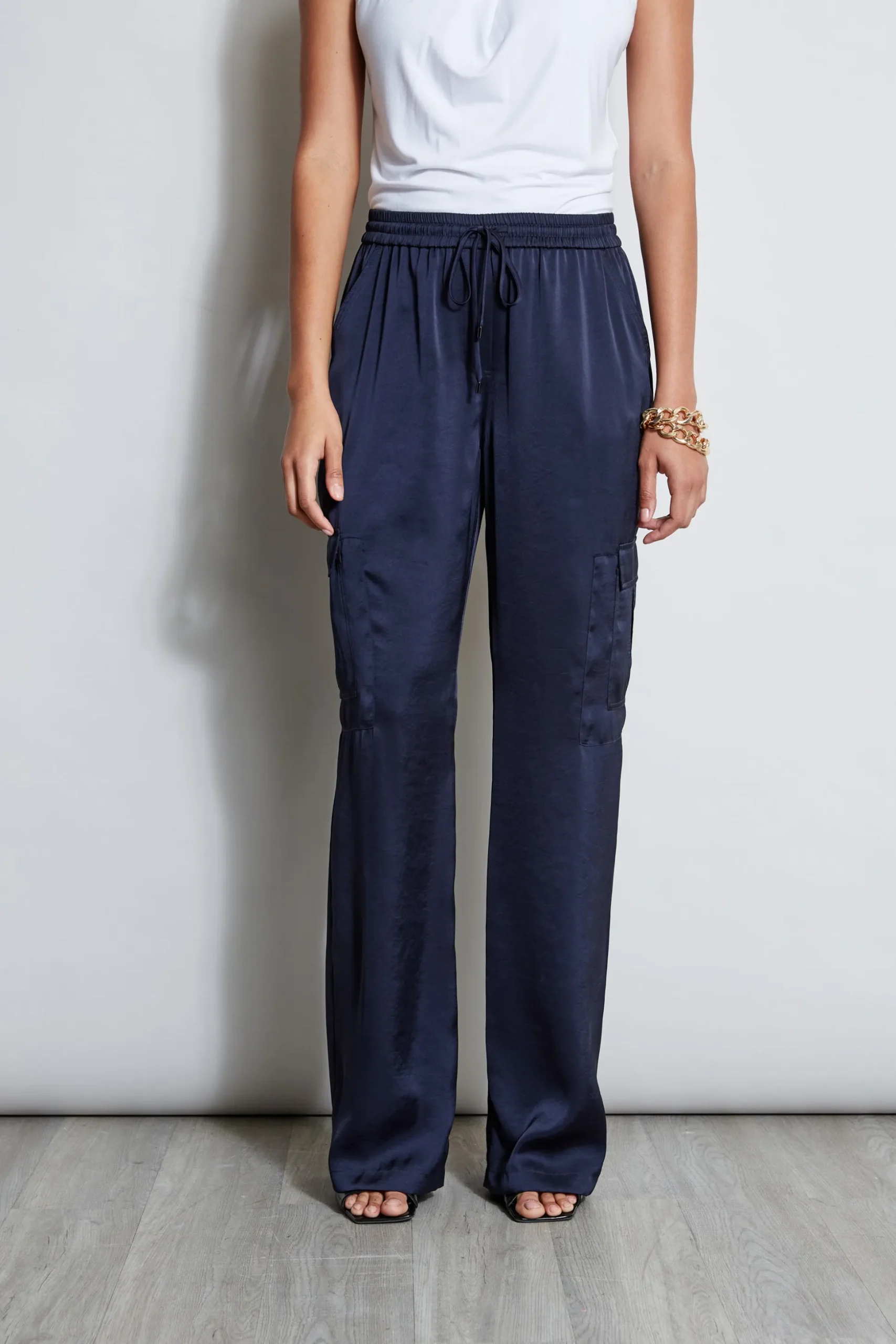 Elie Tahari Bottoms-Relaxed Satin Cargo Pant STARGAZER