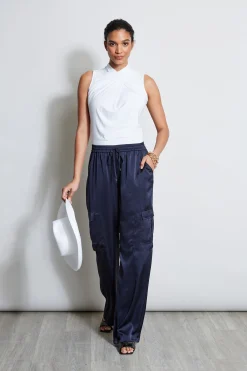 Elie Tahari Bottoms-Relaxed Satin Cargo Pant STARGAZER