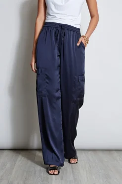 Elie Tahari Bottoms-Relaxed Satin Cargo Pant STARGAZER