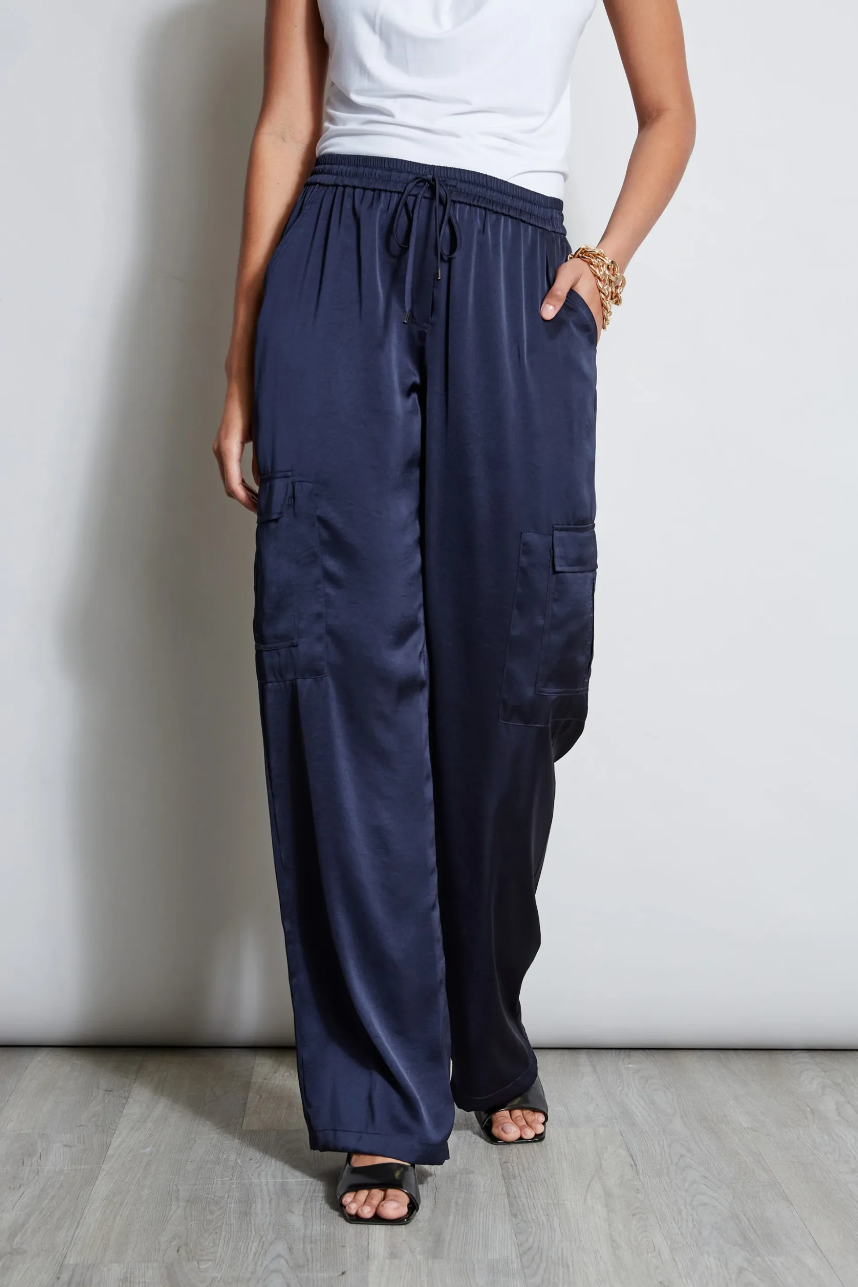 Elie Tahari Bottoms-Relaxed Satin Cargo Pant STARGAZER