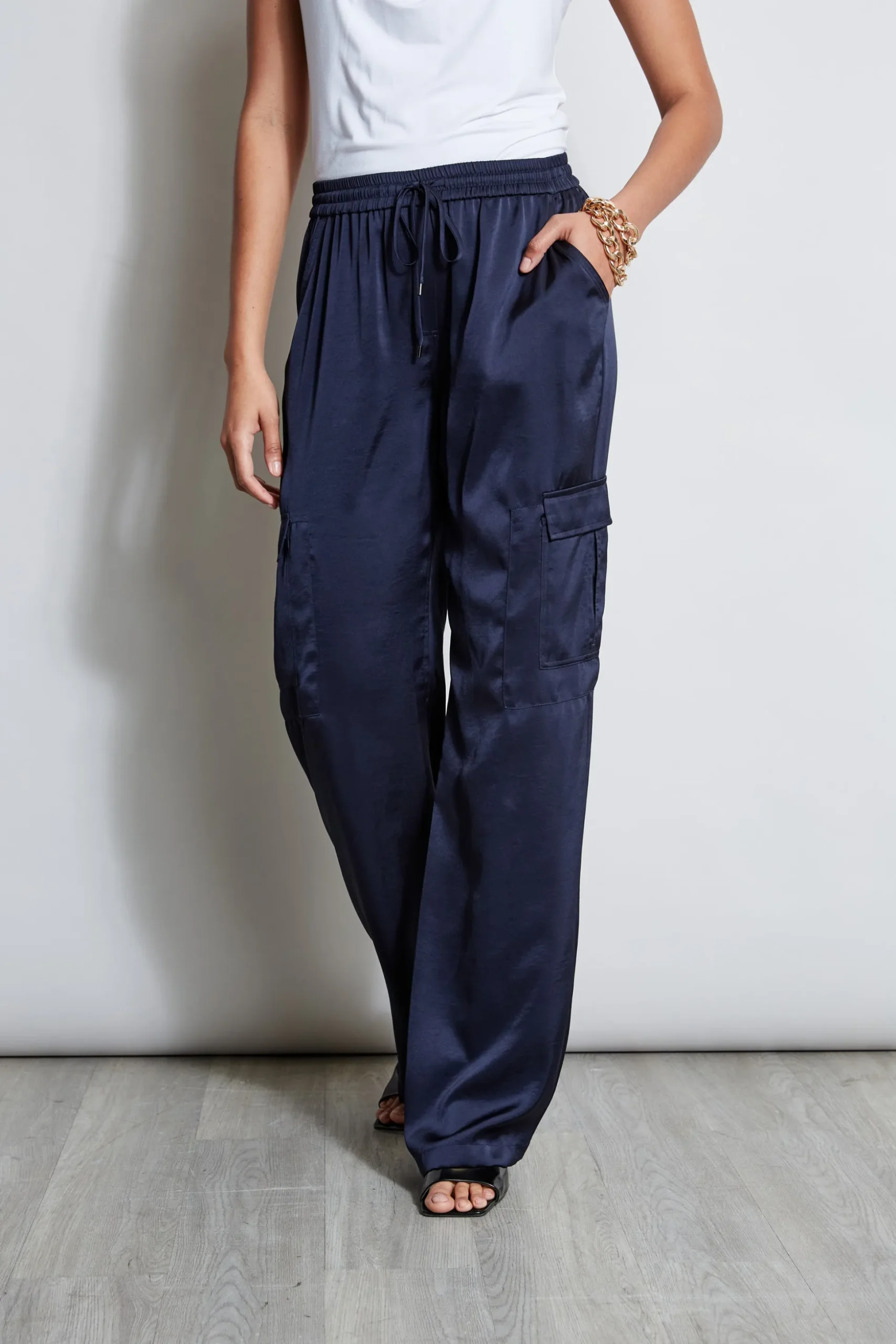Elie Tahari Bottoms-Relaxed Satin Cargo Pant STARGAZER