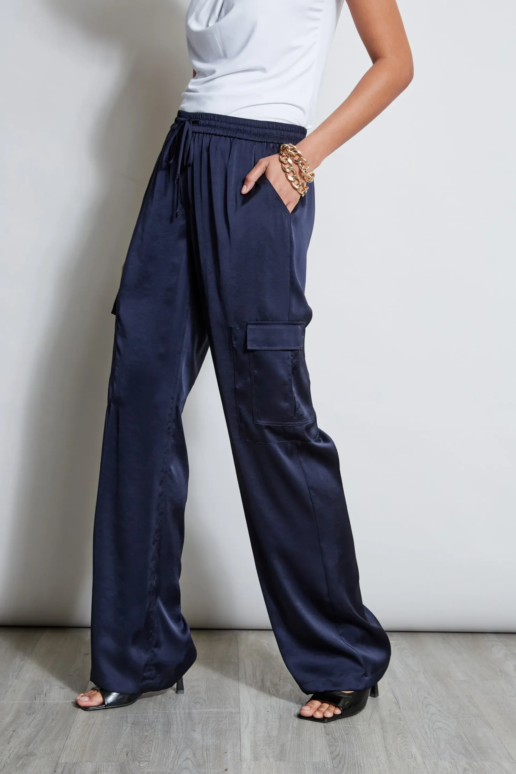 Elie Tahari Bottoms-Relaxed Satin Cargo Pant STARGAZER