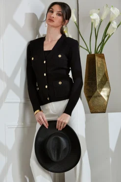 Elie Tahari Tops & Sweaters-Rib Button Sweater BLACK