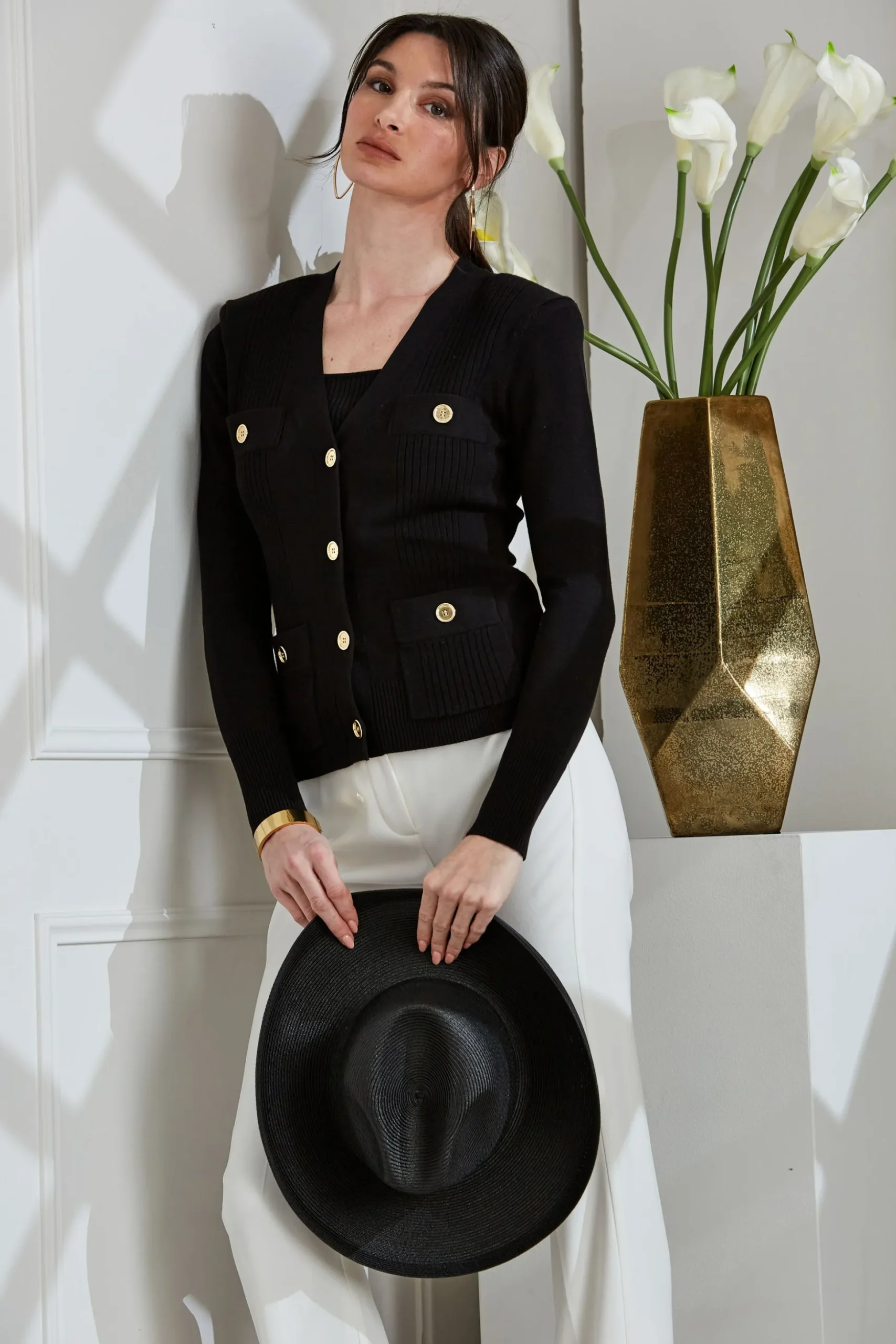 Elie Tahari Tops & Sweaters-Rib Button Sweater BLACK