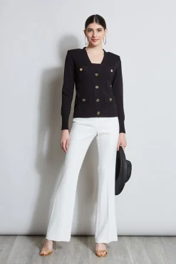 Elie Tahari Tops & Sweaters-Rib Button Sweater BLACK