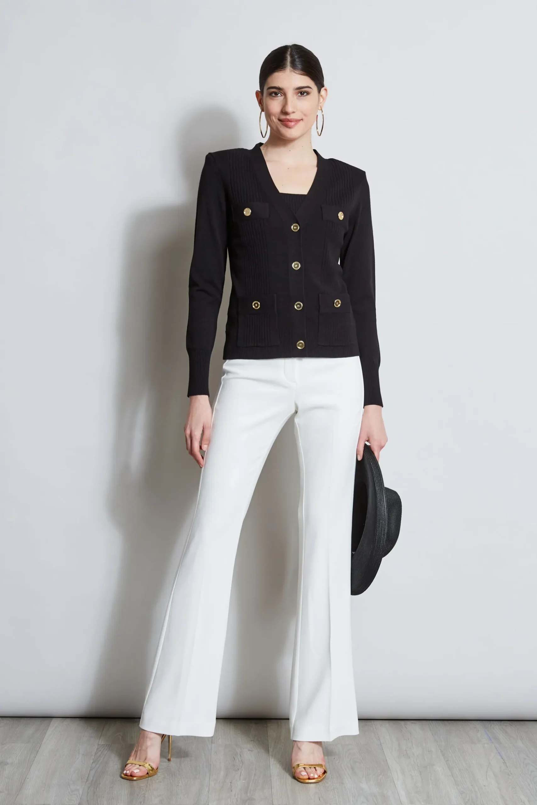 Elie Tahari Tops & Sweaters-Rib Button Sweater BLACK