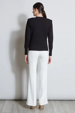 Elie Tahari Tops & Sweaters-Rib Button Sweater BLACK