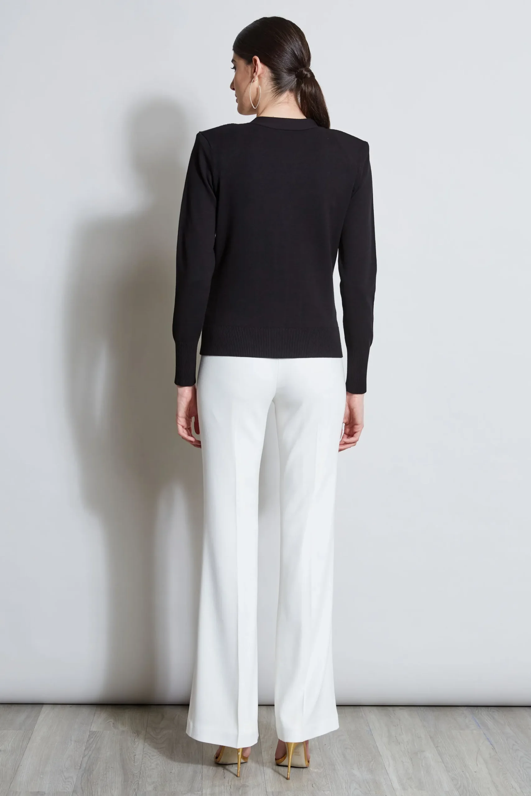 Elie Tahari Tops & Sweaters-Rib Button Sweater BLACK